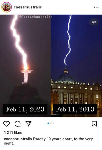 Lightning strikes Christ statue and Vatican